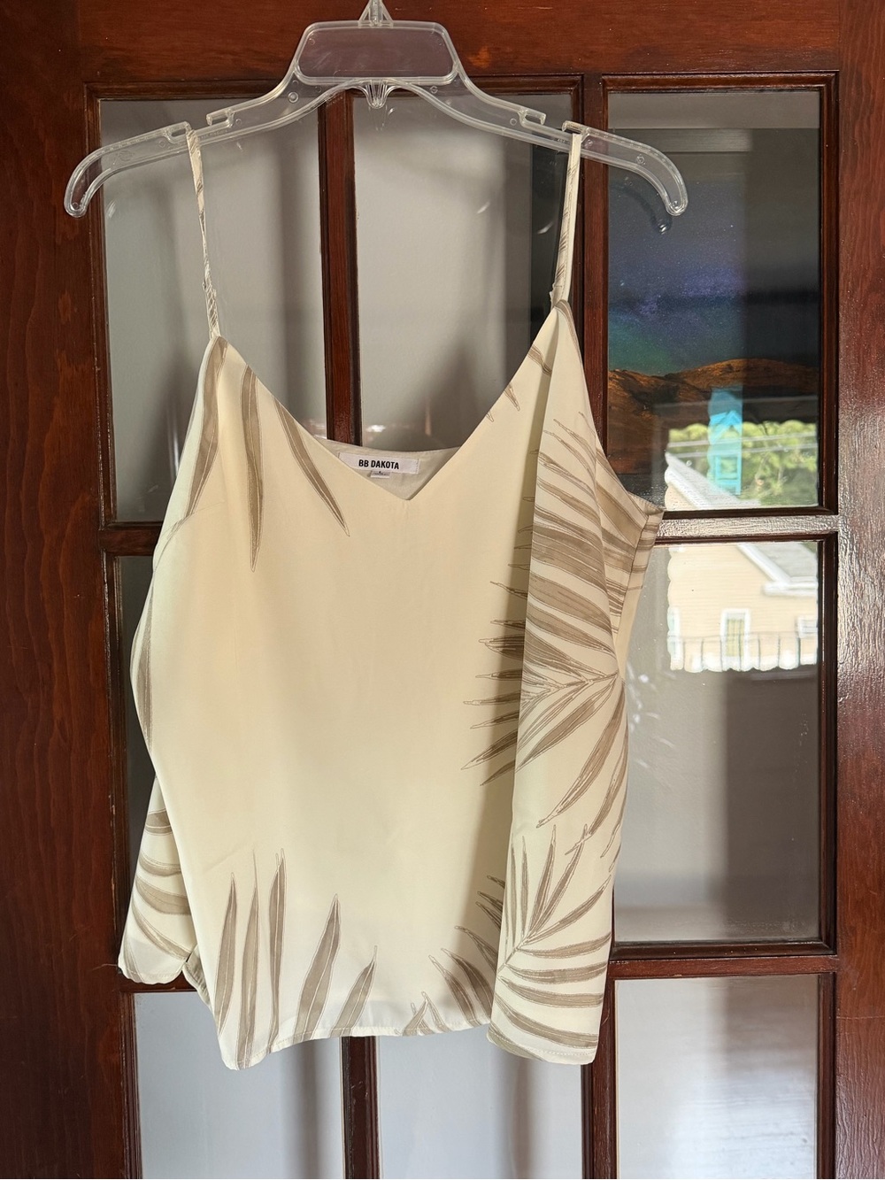 BB Dakota Cream Palm-Print V-Neck Spaghetti Strap Cami